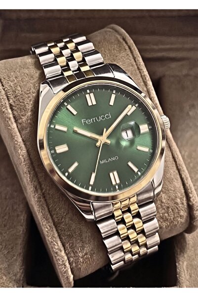 Ferrucci Men's Functional Calendar Metal Mesh Cord Wristwatch with 2 Years Wa...