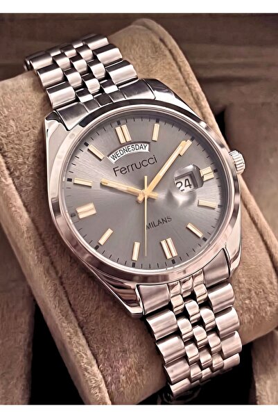 Ferrucci Men's Functional Calendar Metal Mesh Cord Wristwatch with 2 Years Wa...