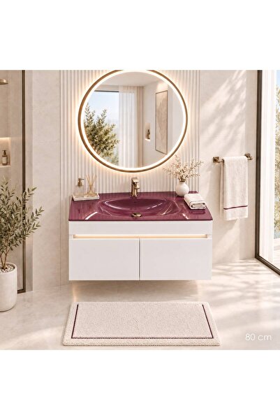 BENA Dandi Beyaz - MÜRDÜM LEDLİ Cam Lavabolu MDF Banyo Dolabı 80 CM