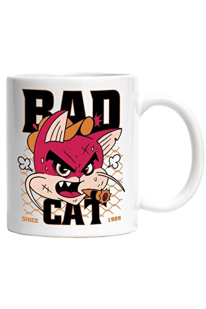 INOVATIX Cana alba personalizata, Bad Cat,Pisica Rea,Trabuc,Animal De Compani...