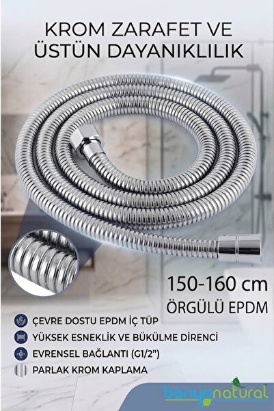 banyonatural Çelik Örgülü Uzayabilen Duş Hortumu 150-160 cm - EPDM Kalite