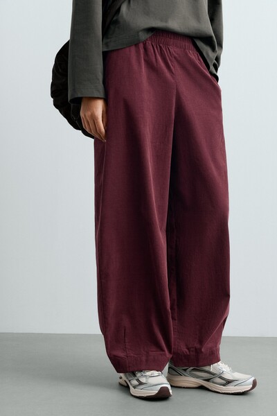 Oysho Crop Balloon mikro fitilli pamuklu pantolon