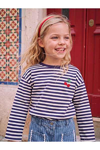 LC Waikiki Crew neck striped embroidered girl's t-shirt
