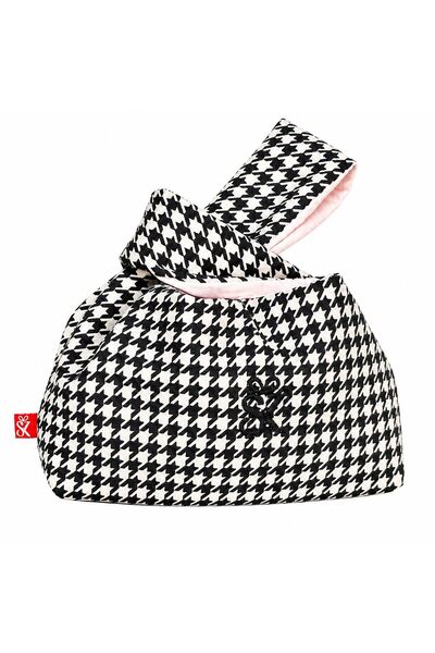SellHubX Kadın Kumaş Küçük boy El Çantası Astarlı 22x16 cm - Siyah / Beyaz Ka...