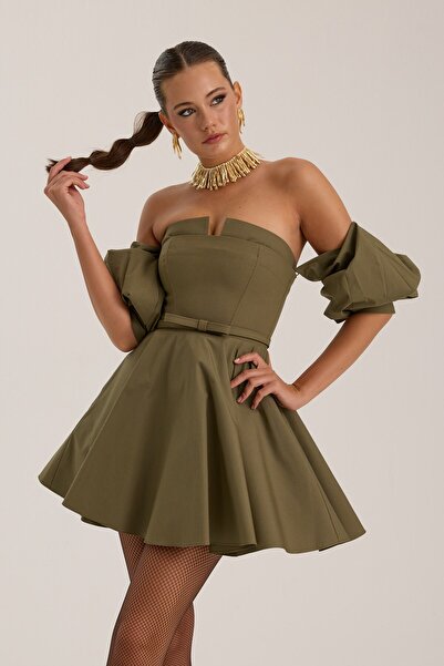 NOK İSTANBUL Dusk Volume Mini Dress Khaki