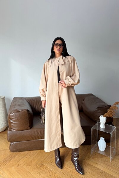 Esma Gündoğdu Balon Kol Oversize Trençkot Camel