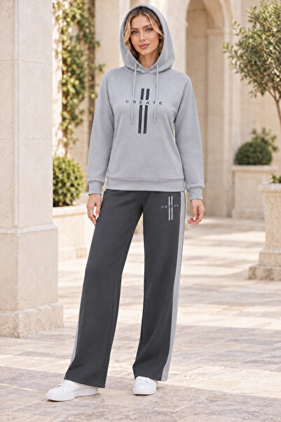 AQE FASHION Γυναικείο μακρυμάνικο φούτερ με κουκούλα και εμπριμέ λύκρα, ελαστ...