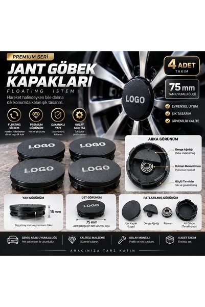 Güneydoğutopraksıztarım Jant Dönerken Logoyu Sabit Tutan Göbek Kapağı – 75 mm...