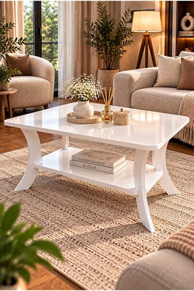 menalART Ağaç Tasarım Orta Sehpa Beyaz Dikdörtgen 90 cm Genişlik - 55 cm En -...