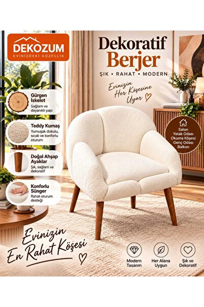 DEKOZUM SEVİLLA Dekoratif Berjer – 32 DNS Sünger, Yumuşak Dokulu Teddy Kumaş,...