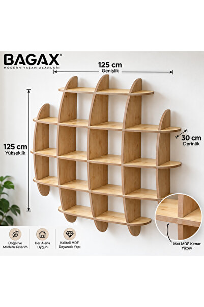BAGAX MDF Dekoratif Duvar Rafı Kitaplık – Çok Bölmeli Duvara Monte Raf – Mode...