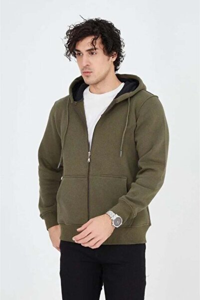 Aymood Men's hooded straight zip cardigan - green