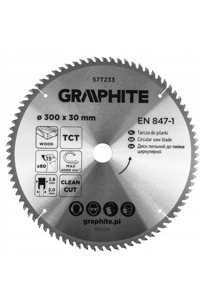 graphite Pânză de ferăstrău circular 300 x 30 mm, 80 de dinți, pentru lemn și...