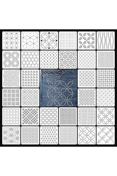 KASTWAVE Sashiko Stencil Kit, 32 Pcs 5.1 * 5.1inch Reusable PET Plastic Embro...
