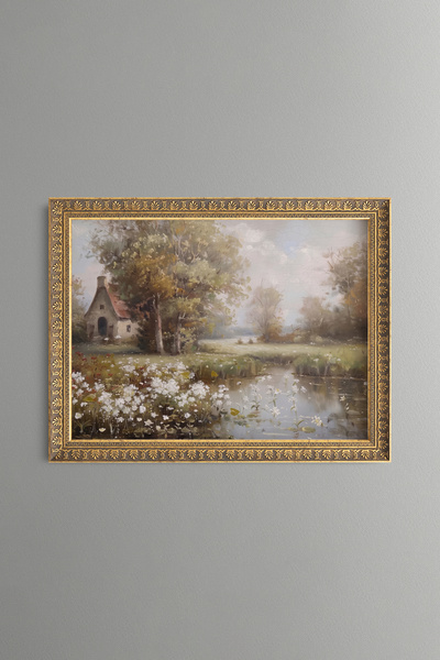 epiqart Country House by the River - Vintage Patterned Painting - Fine Model