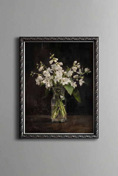 epiqart White Flowers in Glass Vase - Vintage Patterned Painting - Fine Model