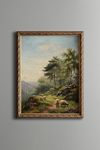 epiqart Sheep on the Forest Road - Vintage Patterned Painting - Fine Model