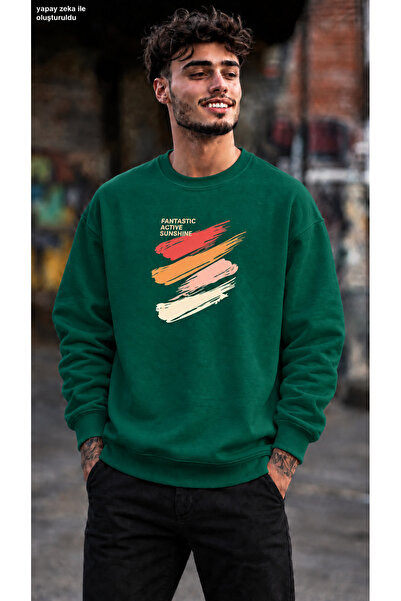 caddekombin Men's Fantastic Active Sunshine Brush Print Crew Neck Casual Regu...