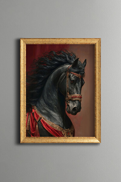 epiqart Black Horse Portrait - Vintage Patterned Painting - Fine Model