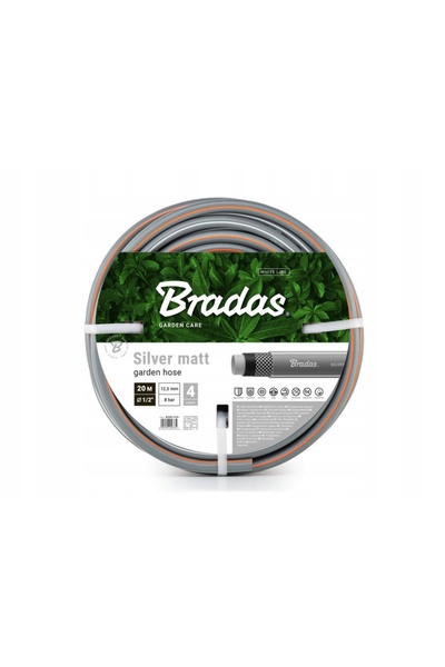 Bradas Furtun de grădină armat 1/2 " 20m 4 straturi Argintiu mat Rezistent și...