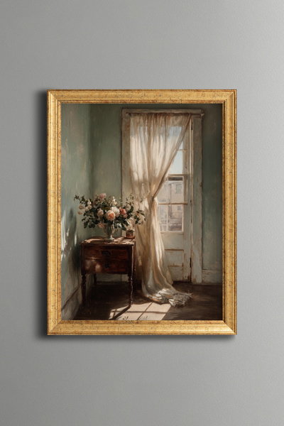 epiqart Roses in Front of the Door - Vintage Patterned Painting - Fine Model