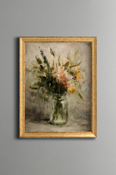 epiqart Flower Bouquet in Glass Vase - Vintage Patterned Tabletop - Fine Model
