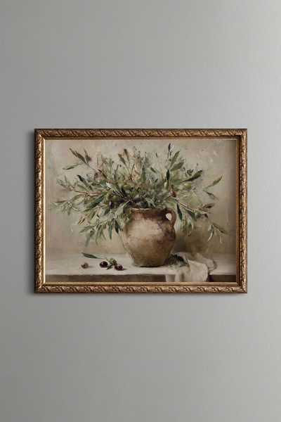 epiqart Olive Branches in Soil Test - Vintage Patterned Painting - Fine Model