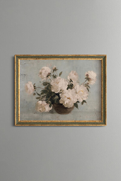 epiqart White Peony Flowers - Vintage Patterned Painting - Fine Model