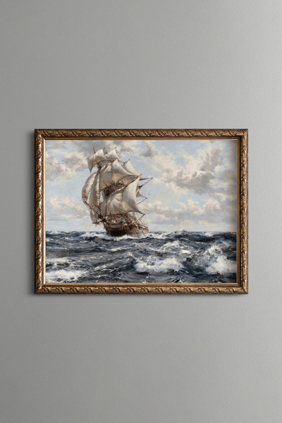 epiqart Sailing in the Stormy Sea - Vintage Patterned Painting - Fine Model