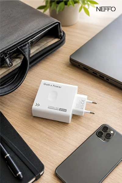 NEFFO 120W GaN Hızlı Şarj Adaptörü – 3 Portlu USB-C & USB-A Çoklu Şarj Cihazı