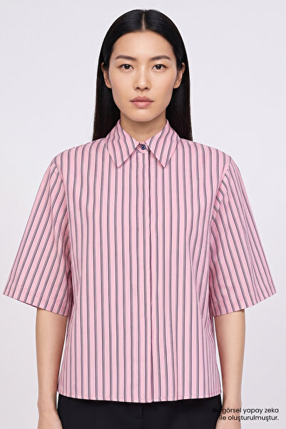 Exquise Short Sleeve Buttoned Hidden Placket Regular Shirt