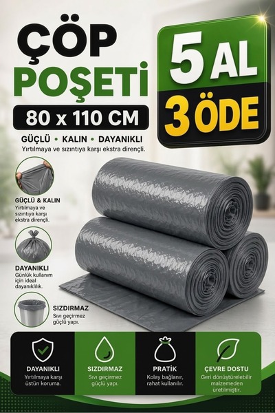 KESPACK Çöp Poşeti 80x110 Gri Jumbo Boy 5 Rulo 50 Adet