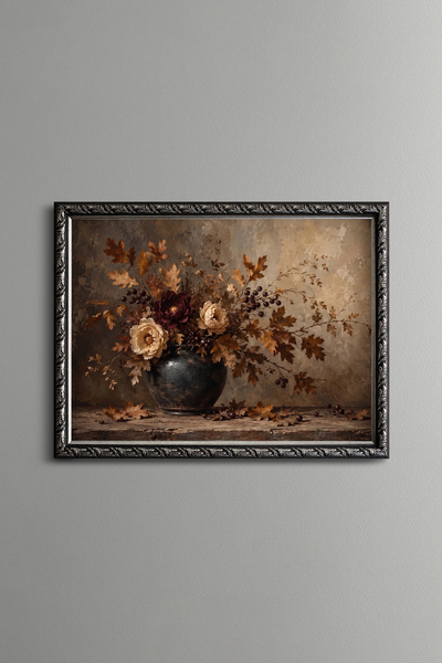 epiqart Autumn Leaves and Roses in a Vase - Vintage Patterned Painting - Fine...