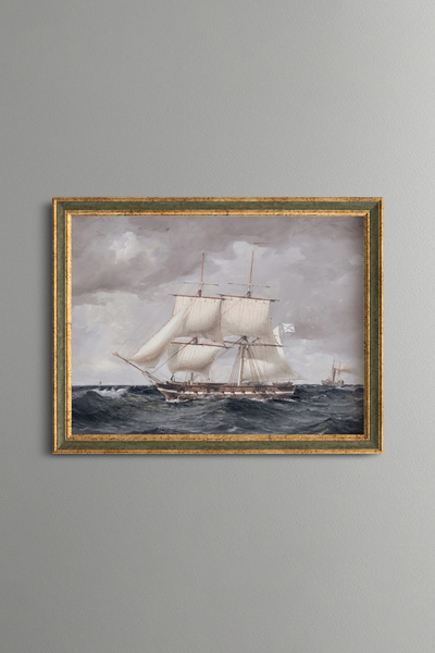 epiqart Sailing Ship and Wavy Sea - Vintage Patterned Painting - Fine Model