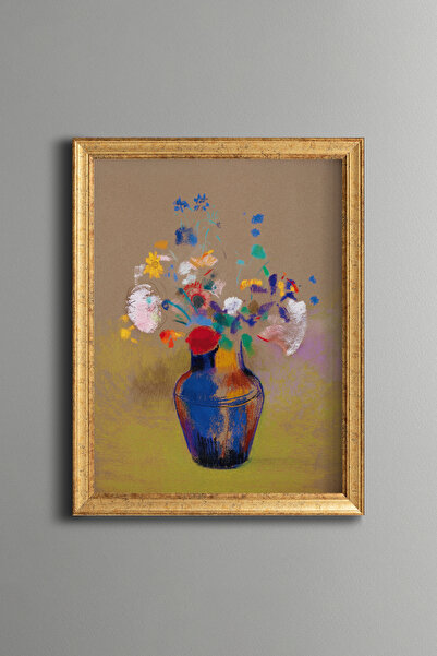 epiqart Colorful Flowers in a Blue Vase - Vintage Patterned Painting - Fine M...