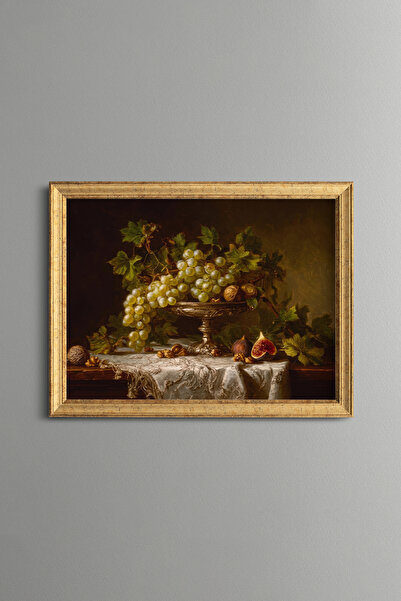 epiqart Grapes and Figues in a Silver Bowl - Vintage Patterned Painting - Fin...