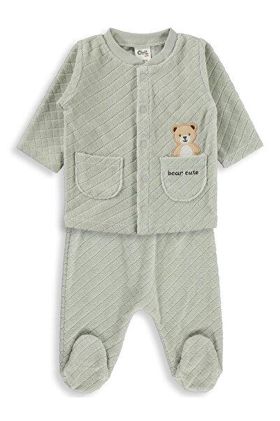Civil Baby Teddy Bear Embroidered 1-9 Month Pajama Set - Khaki