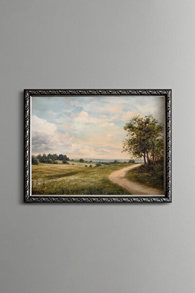 epiqart Country Road among Green Fields - Vintage Patterned Painting - Fine M...