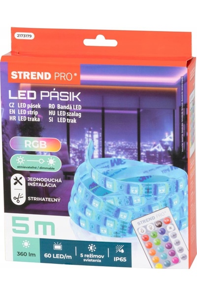 Strend Pro Bandă LED 5M RGB 18W Multicoloră Autoadezivă + Telecomandă