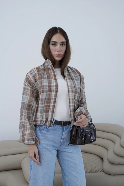 roea Plaid Bomber Jacket Brown