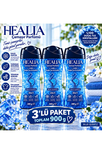 HEALİA BLUE QUARTZ 3 in 1 ÇAMAŞIR PARFÜMÜ %100 DOĞAL TUZ KRİSTALLERİ 300 GR X 3 (900 GR)