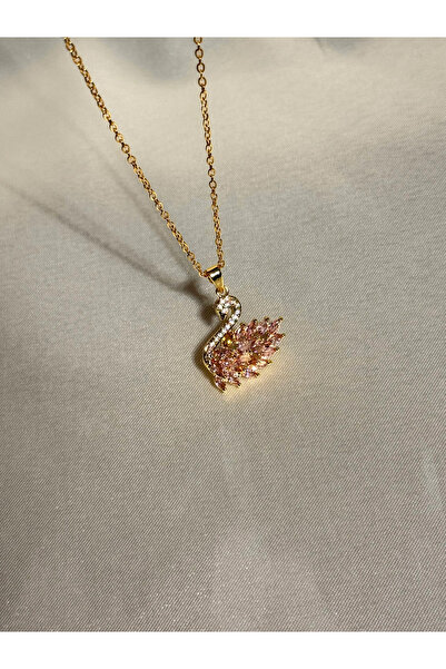 Harlofia Jewelry قلادة البجعة الذهبية الوردية المصنوعة من الفولاذ