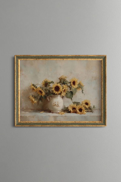 epiqart Sunflowers in a Ceramic Vase - Vintage Patterned Painting - Fine Model
