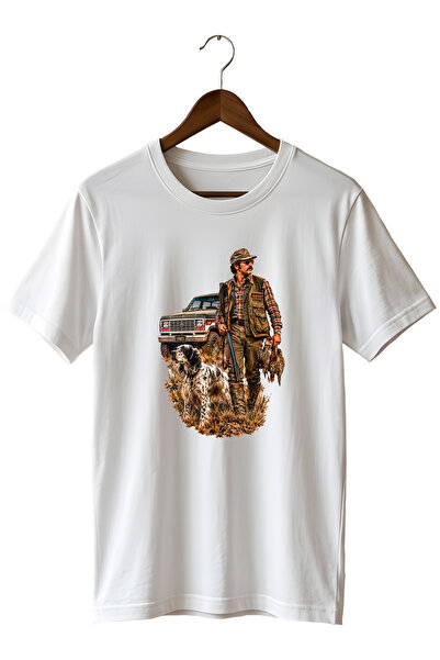 WİDİ Tricou unisex cu imprimeu Hunter and His Dog, cu decolteu rotund și croi...