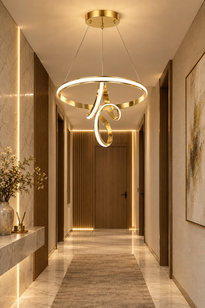 Ulucam Aydınlatma Gold LED Avize Çizgili Medusa Halka 3 Renk Işıklı LED Moder...
