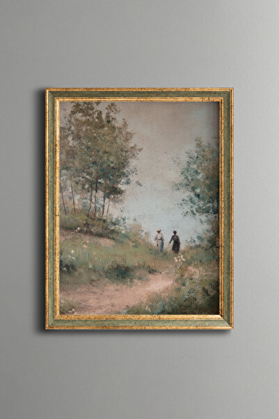 epiqart Two Women on a Country Road - Vintage Patterned Painting - Fine Model