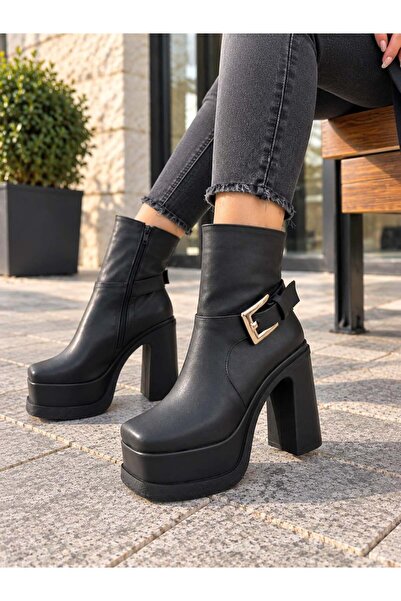 asmi shoes حذاء دونا نسائي أسود بإبزيم وكعب منصة 12 سم *2030*