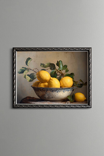 epiqart Lemons in a Blue Patterned Bowl - Vintage Patterned Painting - Fine M...