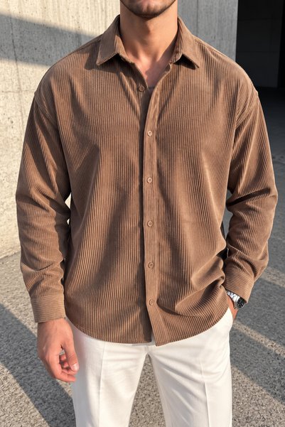 Polo State Erkek Regular Fit Fitilli Kadife Uzun Kollu Gömlek - Camel