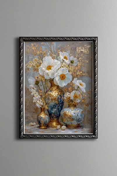 epiqart White Flowers in Vases - Vintage Patterned Painting - Fine Model